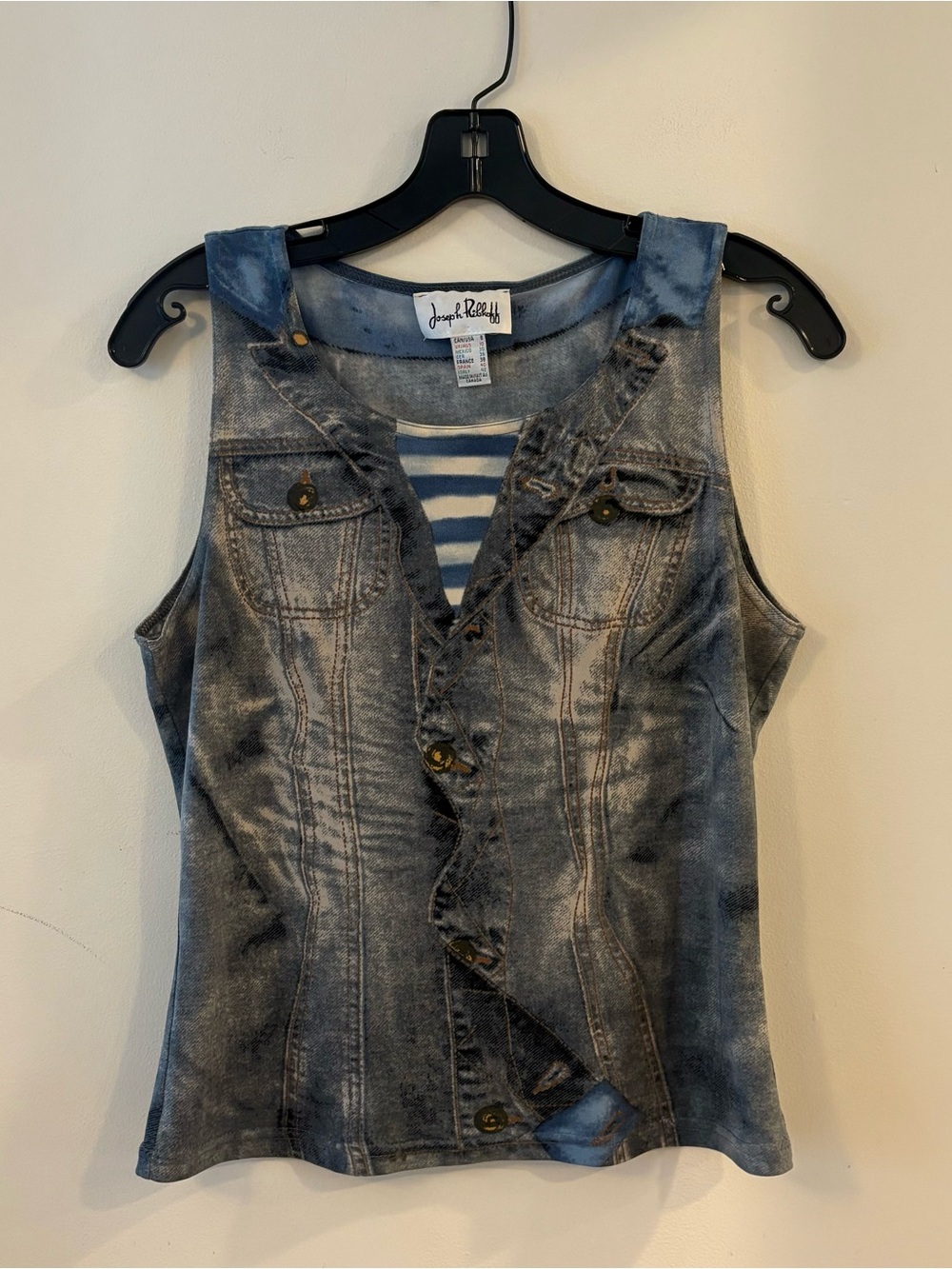 Joseph Ribkoff Blue Denim-Printed Sleeveless Top